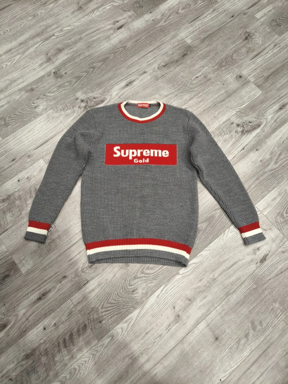 Rare pull homme Supreme Gold Lama taille M voir vêtements décontractés premium 