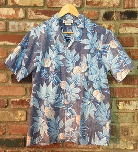 MALIHINI-HAWAII-Hawaiian-Shirt-Men-039-s-L-Vintage-Reverse-Fabric-Tropical-Foliage