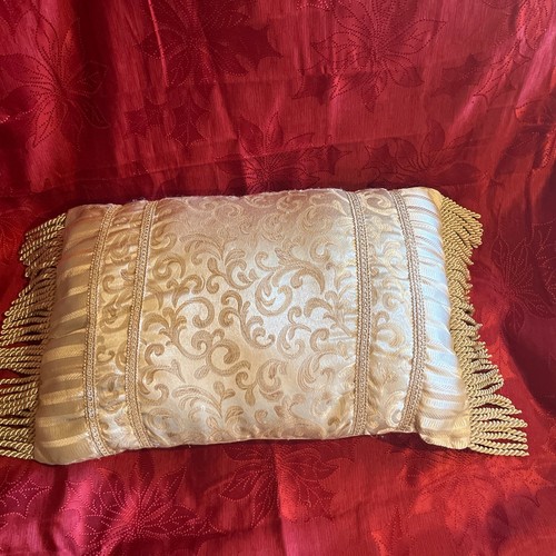 JC Penney Home Collection Accent Throw Pillow Gold Brocade 4” Fringe 22”Plw =30” - Picture 2 of 11