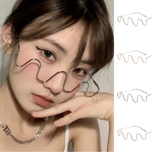Fashion Unique Wave Shape Half Metal Frame Glasses Woman Luxury Diamond No Lens - Bild 6 von 16