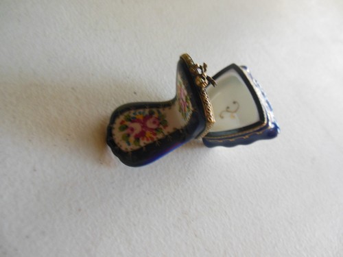 AUTHENTIC LIMOGES royal blue flower chair bow clasp france TRINKET BOX - Picture 4 of 4