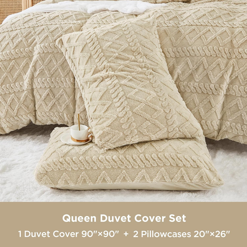 Beige Flanell Bettbezug Queen, Flauschig Weich Fleece Kunstfell Bettbezug Set - Bild 7 von 8