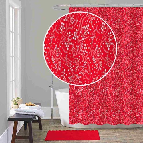 14 Piece Bathroom Set Rug, Fabric Printed Shower Curtain, & Roller Chrome Hooks - Picture 2 of 58
