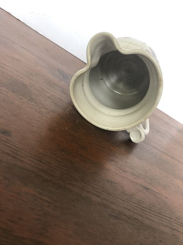 Vintage POTTERY White Flower w/ Leaves Pitcher - Picture 4 of 5