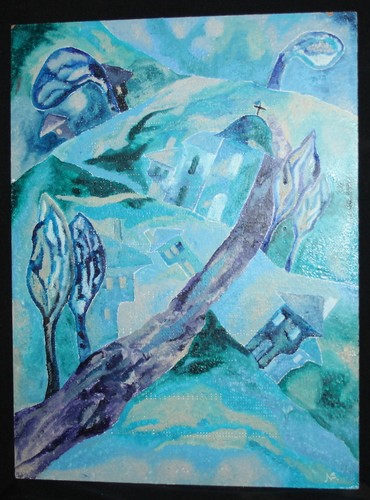 Cubist landscape cityscape oil painting signed - Picture 2 of 12