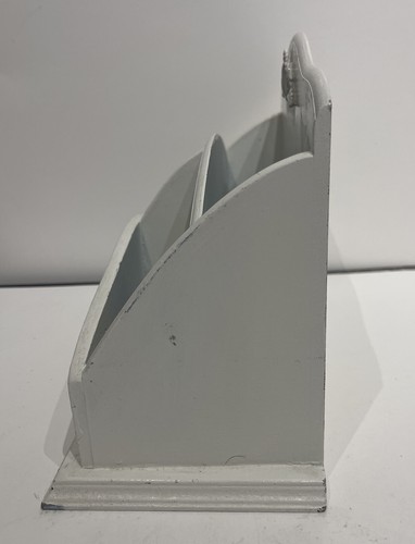 Vintage White Floral Wood Letter Mail Pen Holder Table Desk Organizer Sorter - Picture 2 of 6