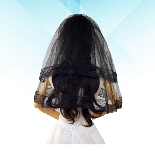 Wedding Cathedral Veil Cosplay Black Headwear Black Lace Veil - Picture 4 of 11