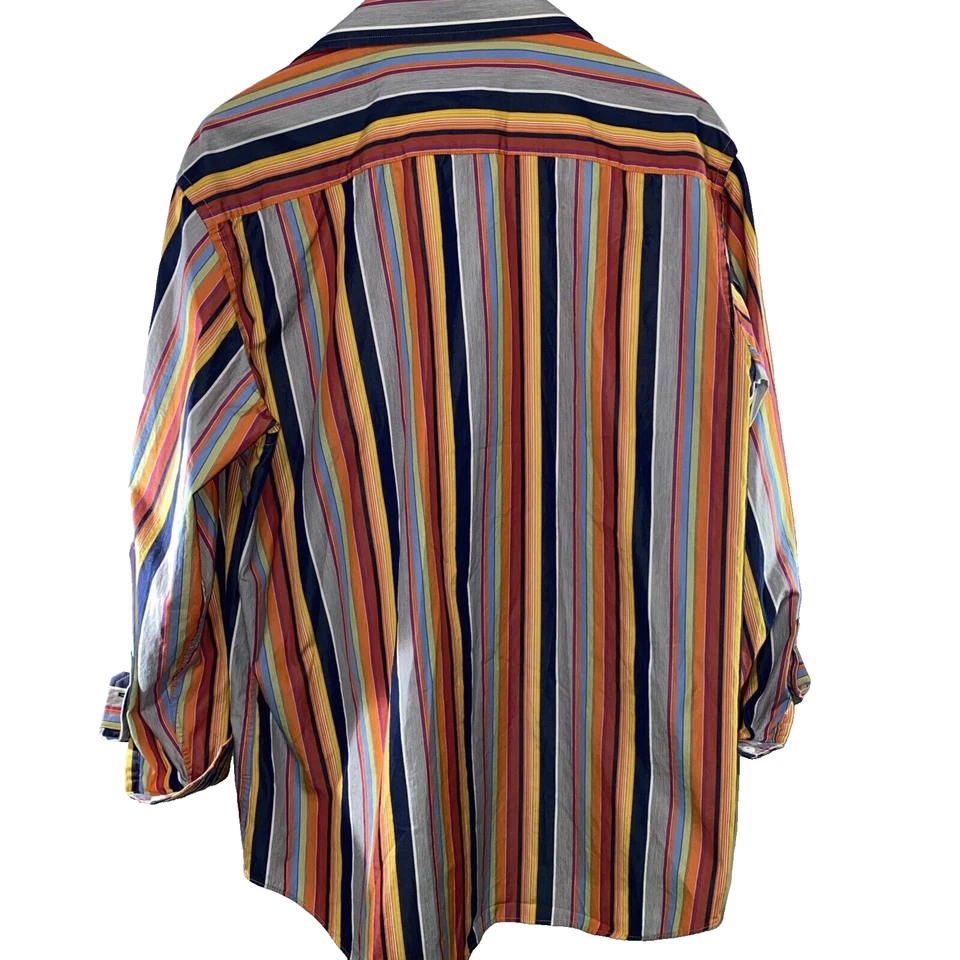 Bugatchi Shirt Mens Size XL Multicolor Striped Button Up Long Sleeve Flip Cuff - Image 4 of 4