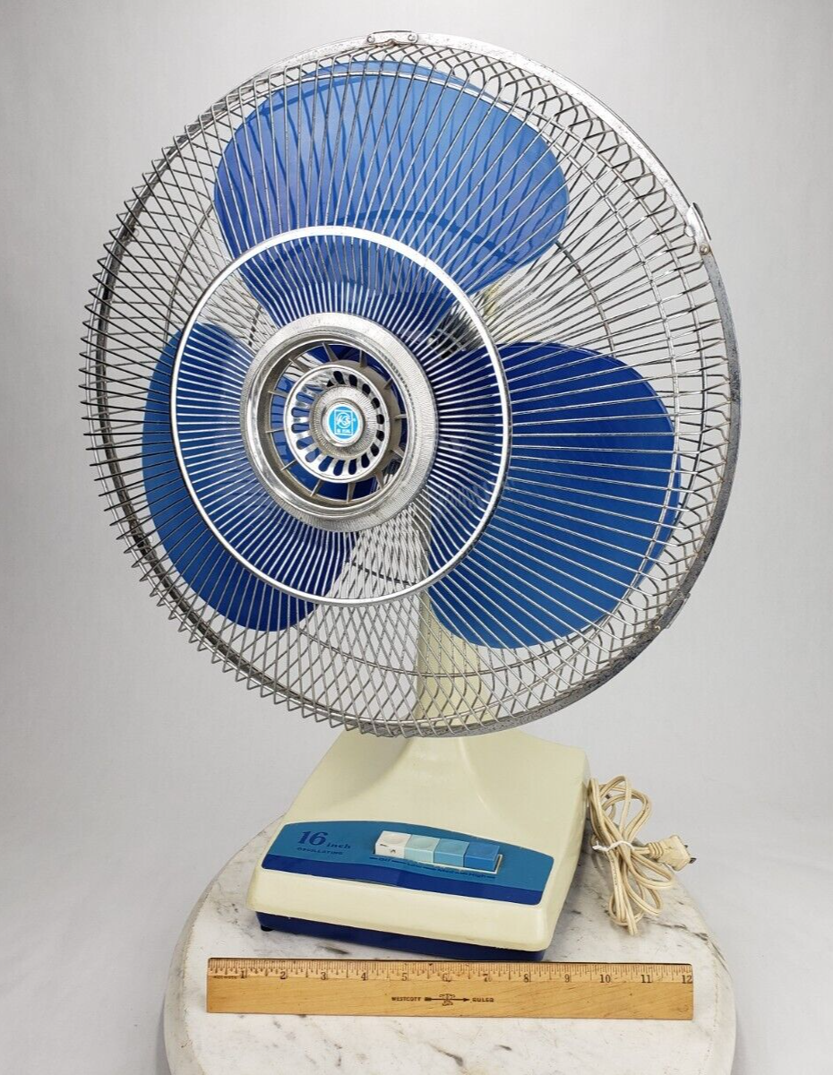 vintage 扇風機 Vintage KU HSING Transparent Blue Blade Oscillating Fan 16