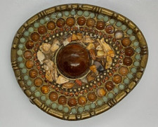 Vintage Western Americana Cabochon Brass Belt Buckle