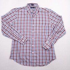 Peter Millar Blue Red Plaid Long Sleeve Button Down Dress Shirt Mens Sz M Pocket