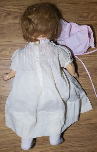 DARLING! 21" COMPOSITION & CLOTH UNMARK BABY DOLL MOHAIR WIG FELTMAN BROS DRESS - Picture 10 of 19