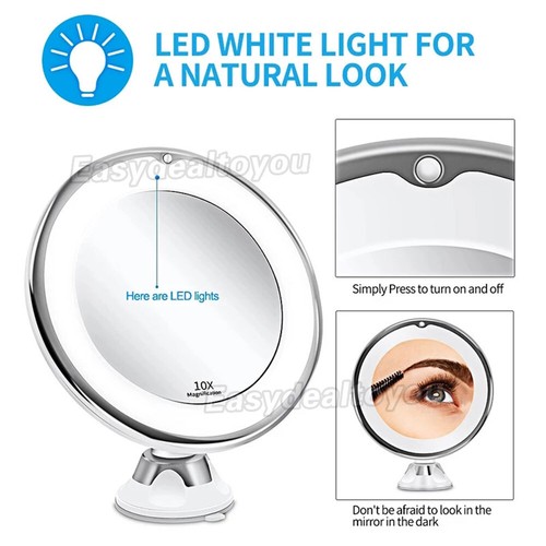 10X Magnifying Makeup Mirror With LED Light Cosmetic 360° Rotation Flexible - Picture 6 of 9