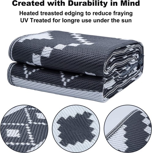 Cliselda Reversible Outdoor Rug Waterproof Patio Rug Large Floor Mat Camping - Picture 5 of 21
