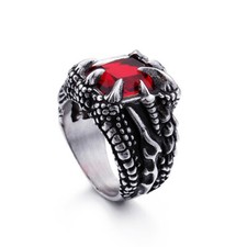 Vintage Dragon Claws Blood CZ Ring Stainless Steel Gothic Men's Biker Punk Ring