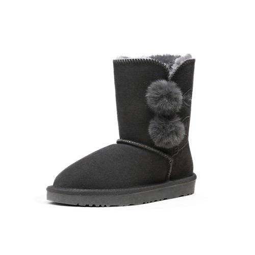 Kids Boys Girls Snow Boots Genuine Sheepskin Fur Lined Winter Warm Mid Calf Boot - Picture 48 of 69