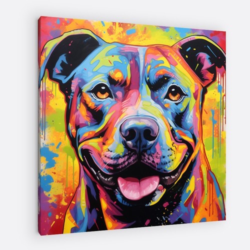 Colorful Pitbull Wall Art - Wrapped Over Frame or Just the Canvas! - Dog Art - Picture 1 of 3