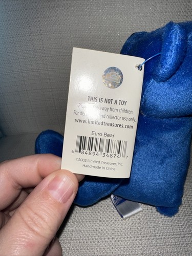 💜Unión Europea Tesoros Limitados Euro Oso 2002 8" Peluche con Etiqueta - Imagen 6 de 9