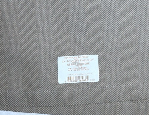 LE JACQUARD FRANCAIS PRIMROSE BORDIER Taupe Cotton Table Runner 20 X 59 NWOT - Picture 6 of 6