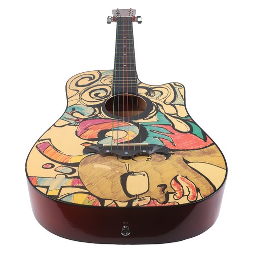 Wooden Guitar 38in Graffiti Pattern High Density Fingerboard Acoustic Guitar For - Picture 21 of 22