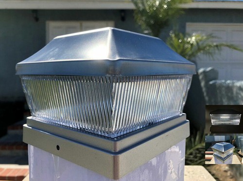 6 Pack Solar Stainless/Copper Metal Plated Cap Light 2 SMD LED 5"x5" Post Fence - Picture 4 of 7