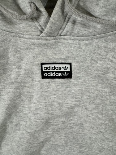 ADIDAS ORIGINALS WOMEN'S CROPPED TREFOIL HOODIE Sweatshirt Gray Size Med - Picture 2 of 7