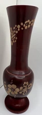 Vintage Hand Carved Wooden Bud Vase Brown W/Flower Design Etched Flowers