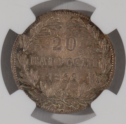 Papal States 1862 20 Baiocchi NGC MS 64, Original Luster ! - Picture 2 of 5