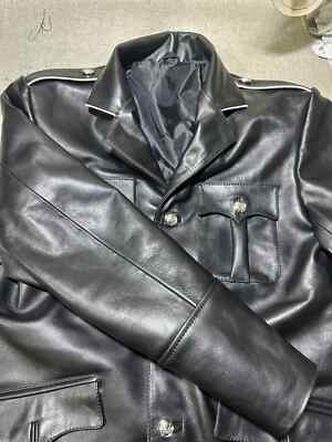 Men's German Military Style Leather Uniform Jacket - Black Cowhide