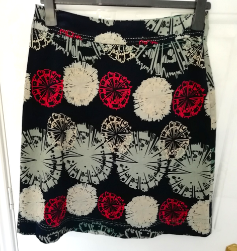 White Stuff Size 10 Navy Blue Mint Red Velvet Feel Stretchy Skirt Lined Side Zip