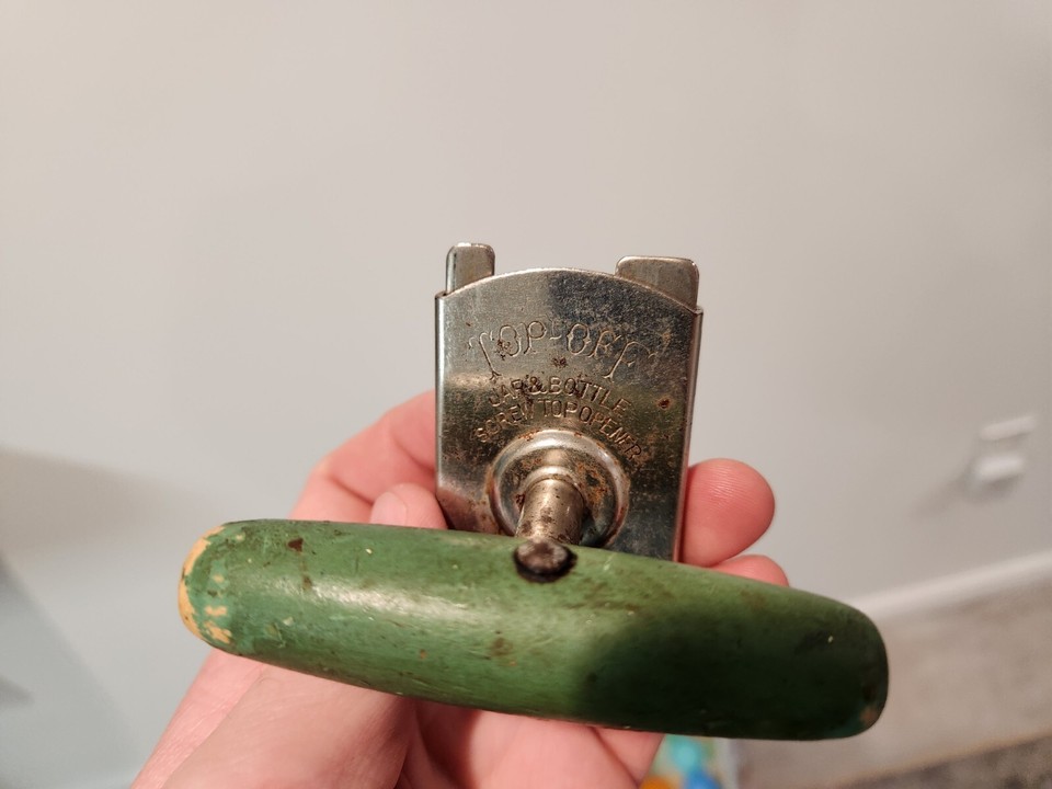 Vintage EDLUND "Top Off" Jar & Bottle Screw Top Opener Green Wood