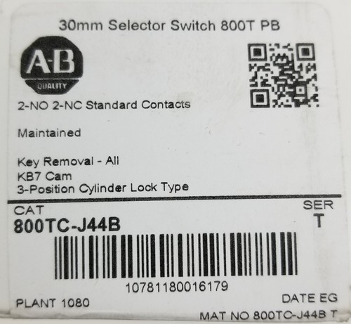 Allen-Bradley 800TC-J44B 3-Positiion Cylinder Lock Selector Switch 30mm 2NO 2NC - Picture 5 of 14