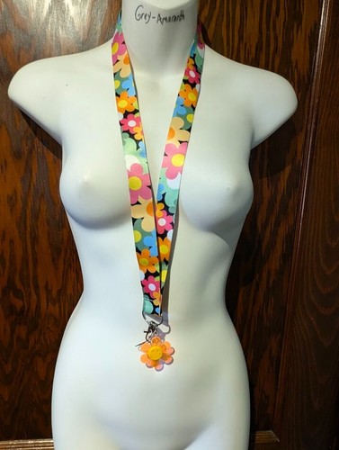 FLOWER POWER LANYARD retro hippie 60s 70s daisy charm neck strap key ring Y2 - Picture 5 of 5