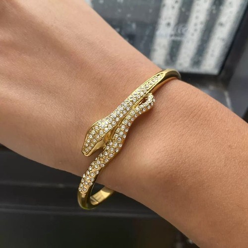 Damen 18k vergoldet Schlange CZ Armband Öffnung Armreif Anlaufgeschützt Manschette - Bild 5 von 11