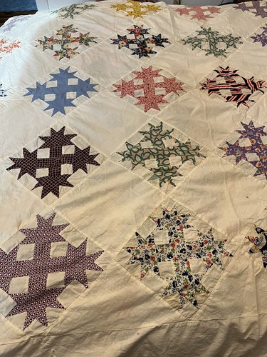 Vintage Hand Stitched Feed Sack Patchwork Quilt Top - Picture 11 of 11