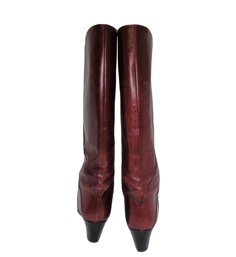 Made in Italy Boots Custom Designer Soft Leather Tall Knee High Burgundy US 7AA - Picture 9 of 12