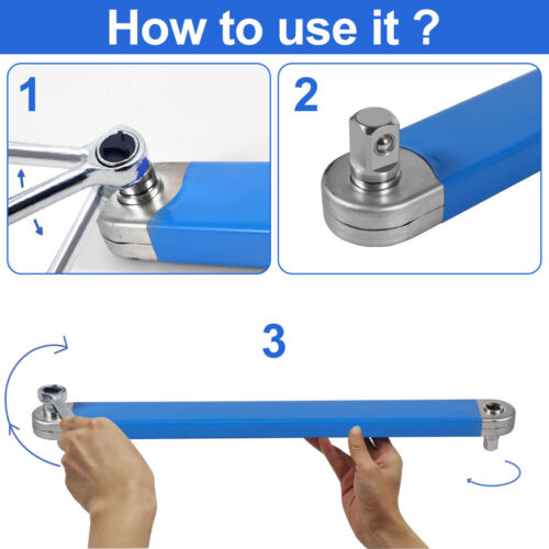 3/8" Offset Extension Wrench Set Ratchet Spanner Wrench Extender with Adapter - Foto 5 di 10