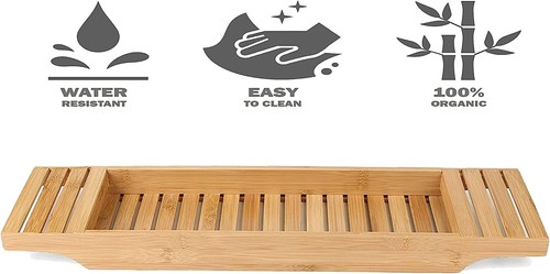 Wooden Bath Tray Caddy Tray Bathtub Storage Rack Shelf Bath Tub Tray Organiser - Picture 11 of 12