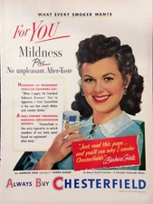 Barbara Hill Chesterfield print ad. Post World War II advertisement