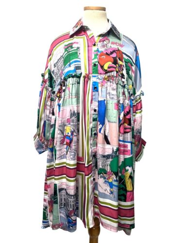 One Size Beulah Style Mia Pop Art Graphic Print Frill Dress Beulahstyle