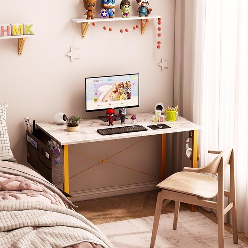 40 inch Home Writing Study Computer Desk Modern Office PC Table White Marble Top - Picture 2 of 6