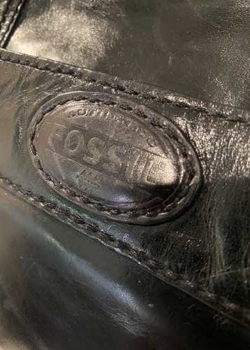 Fossil Black Distressed Leather Large Shoulder Messenger Computer Bag - Picture 7 of 11