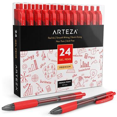ARTEZA Red Gel Pens Pack of 24 Medium Point Quick Drying Ink
