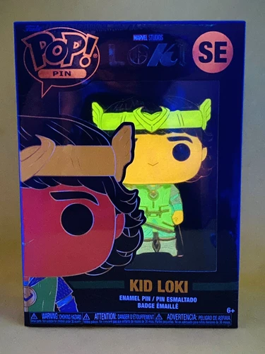 Funko Pop Pin Enamel Pin Marvel Loki Kid Loki Glow Black Light SE
