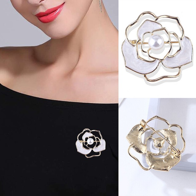 Camellia hollow Pearl Brooch For Women Party Garments Jewelry Gifts Accessor'CL Camellia hollow Pearl Brooch For Women Party Garments Jewelry Gifts Accessor'CL