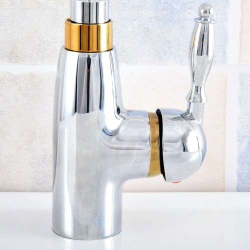 Polished Chrome & Gold Single Handle Vessel Basin Sink Bathroom Faucet Lavatory - Picture 6 of 7