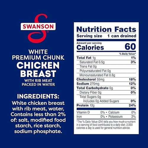 Swanson White Premium Chunk Chicken Breast in Water, Fully Cooked, 4.5 oz Can - Picture 5 of 5