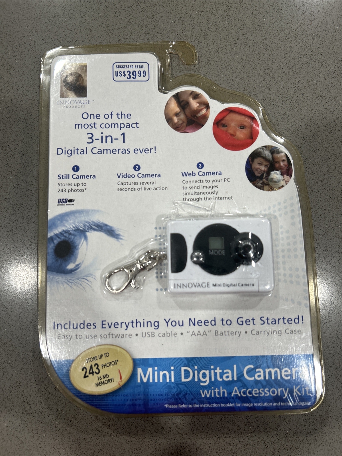 New Sealed Innovage Mini Digital Camera 3in1 Keychain with