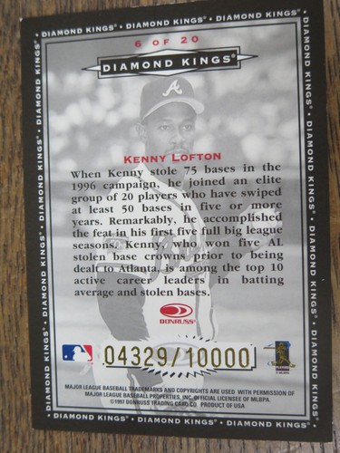 1997 Kenny Lofton Donruss DIAMOND KINGS Insert /10000 - #6 Cleveland Indians - Bild 4 von 5