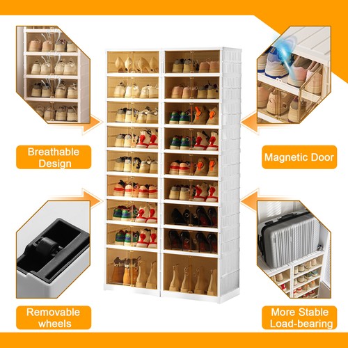 6/9 faltbares Schuhregal, Eingangsbereich Aufbewahrungsschrank mit Rollen, weiß - Bild 20 von 21